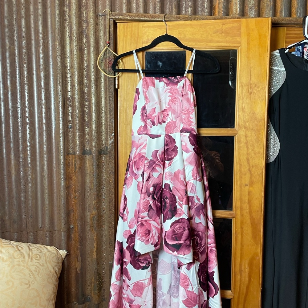 Speechless Junior Floral Pink and Red and White High-Low Dress, Size 5